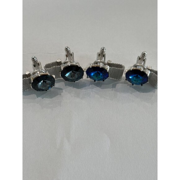 Vintage mesh cufflinks,  Blue Black Rivoli Glass stones 2 pair - Picture 2 of 7